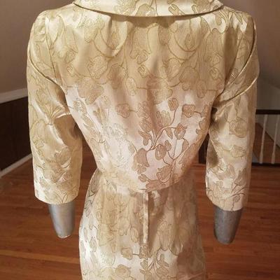 Vtg 1940's gold Brocade dress/jacket  ensemble large button metal zip