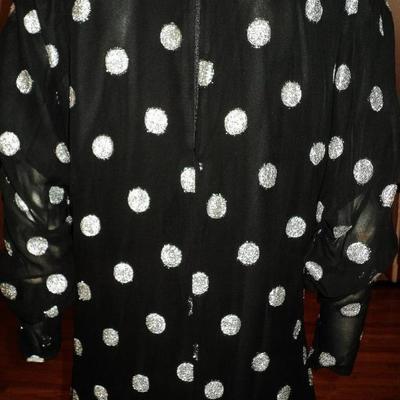 Vtg Charleston look dress silk chiffon silver lame' polka dot pleats