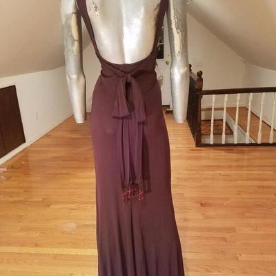 Vtg cocoa jersey Column maxi dress with beaded fringe belt