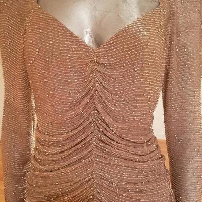 Vtg Oleg Cassini silk hand beaded lavender draped ballerina chiffon fluid dress