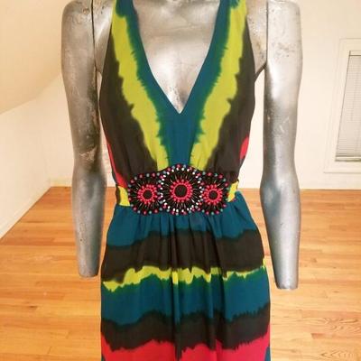 Tie Dye Empire chiffon dress indian beaded front design