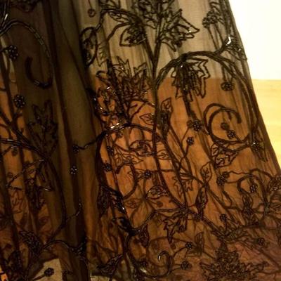 Vtg silk fully onyx beaded Regency layering gown full fluid