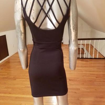 Vtg Body Con jersey mini dress open piping detail