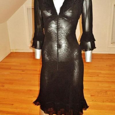 Moschino silk layering ruffled dress ribbon tie front poet look