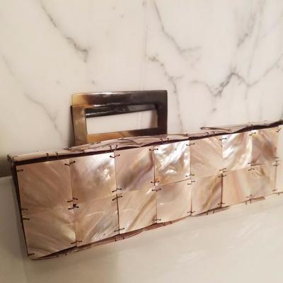 Vintage mother of pearl shel handbag tortoise double handles