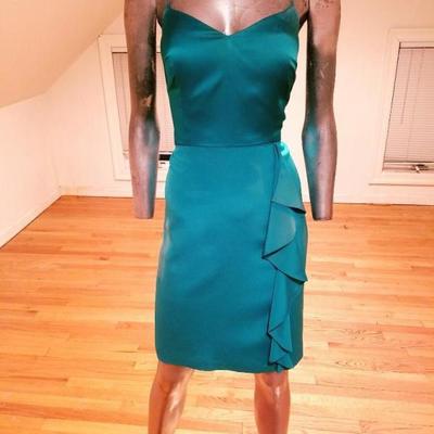 Vtg Kay Unger silk satin tie dye wiggle dress side ruffle