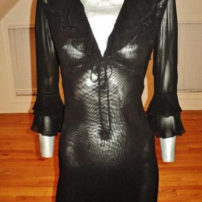 Moschino silk layering ruffled dress ribbon tie front poet look