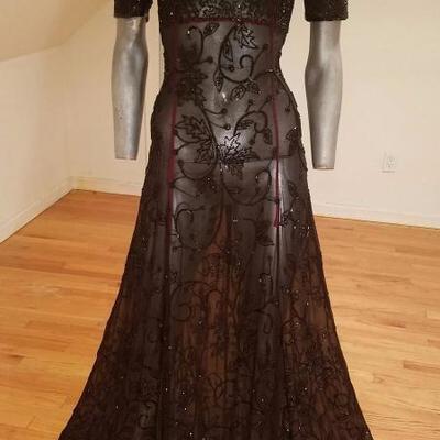 Vtg silk fully onyx beaded Regency layering gown full fluid