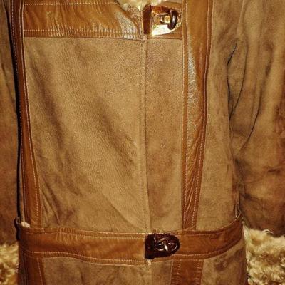 Vtg 1970's shearling mouton suede camel leather coat