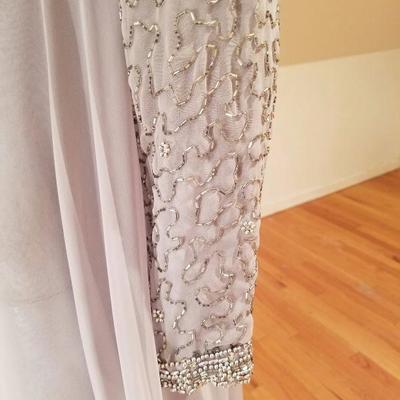 Vtg 1960's Silver Chiffon Empire crystal beaded gown , Japan 