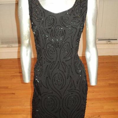 metal zipperVtg 1940's Flapper silk crepe beaded embroidery dress 