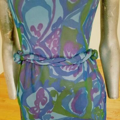 Vtg 1050's silk screen silk chiffon wiggle dress Lord & Taylor Metal zipper 