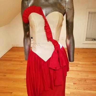 Vtg 1960's Dance Allure Alfred Angelo color block peplum gown strapless