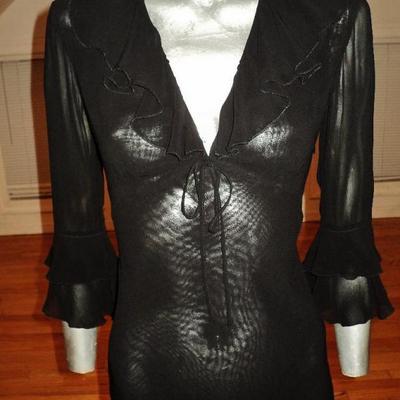 Moschino silk layering ruffled dress ribbon tie front poet look