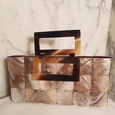 Vintage mother of pearl shel handbag tortoise double handles