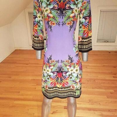 Vtg Pucci style Lilac floral print wiggle dress boat neck 