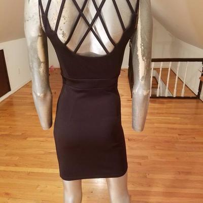 Vtg Body Con jersey mini dress open piping detail