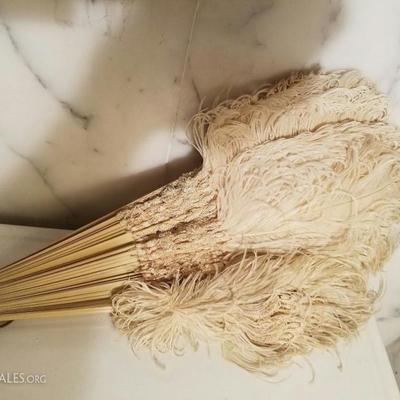 18th century Victorian French Ostrich feather large fan lace/bronze tone loop