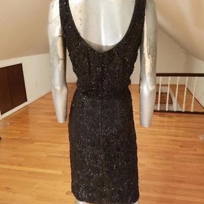 Vtg 1930's silk crepe flapper dress hand beaded embroidered sequins