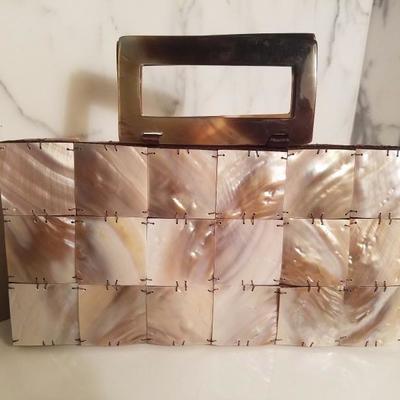 Vintage mother of pearl shel handbag tortoise double handles