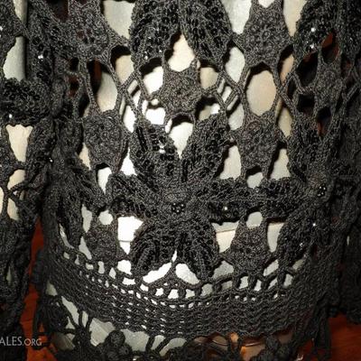 Vtg Hand crochet & macrame sequined beaded Opera layering Jacket