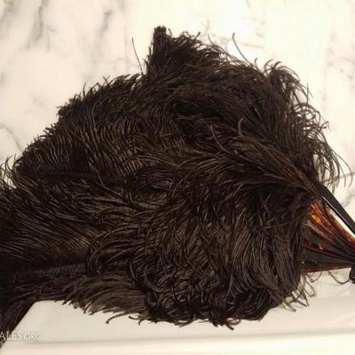 Victorian French Ostrich feather large fan bakelite sticks