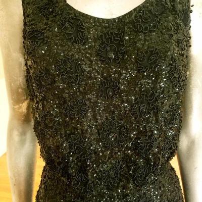 Vtg 1930's silk crepe flapper dress hand beaded embroidered sequins