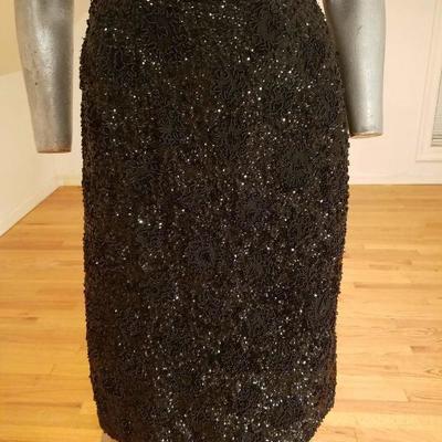 Vtg 1930's silk crepe flapper dress hand beaded embroidered sequins