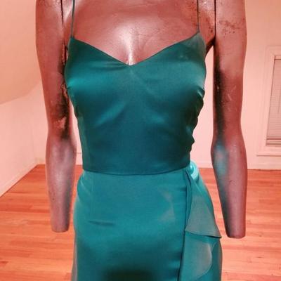 Vtg Kay Unger silk satin tie dye wiggle dress side ruffle