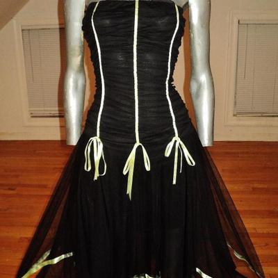 Vtg strapless handkerchief high low tulle dress with ribbons