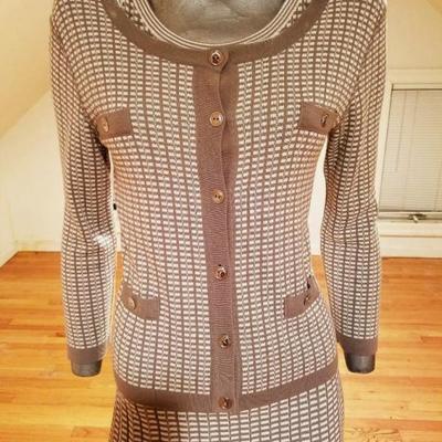 French dress/jacket ensemble Rodika Paris plaid knit Chanel Style 