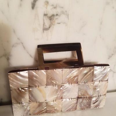 Vintage mother of pearl shel handbag tortoise double handles