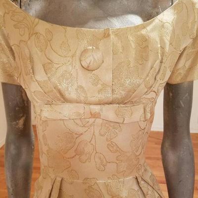 Vtg 1940's gold Brocade dress/jacket  ensemble large button metal zip