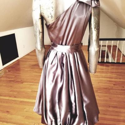 Vtg single shoulder gun metal silver bubble dress kitten bow