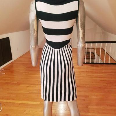 Alice+Olivia striped black/white turtle neck body con dress wool/viscose content