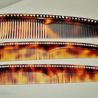 Art Deco Francois Huchard France Circa 1930 Tortoise and crystal combs set