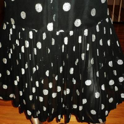 Vtg Charleston look dress silk chiffon silver lame' polka dot pleats