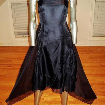 Morgane Le fay silk blue organza pleated dress with back winged train