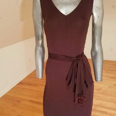 Vtg cocoa jersey Column maxi dress with beaded fringe belt