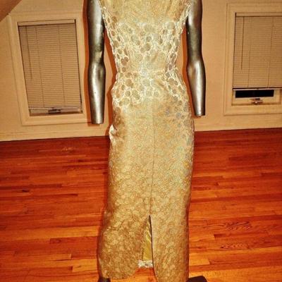 Vtg 1950's Gold lame' brocade cocktail maxi hostess gown 