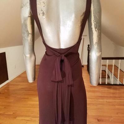 Vtg cocoa jersey Column maxi dress with beaded fringe belt