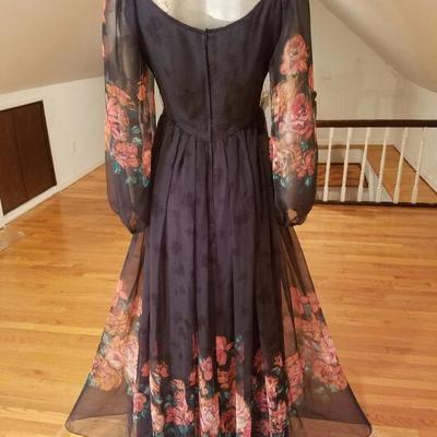 Vtg Victor Costa 1970's floral chiffon maxi gown semi empire