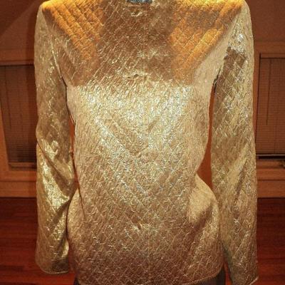 Vtg 1950 Metallic gold quilted brocade Jkt Casi British Crown colony Hong Kong