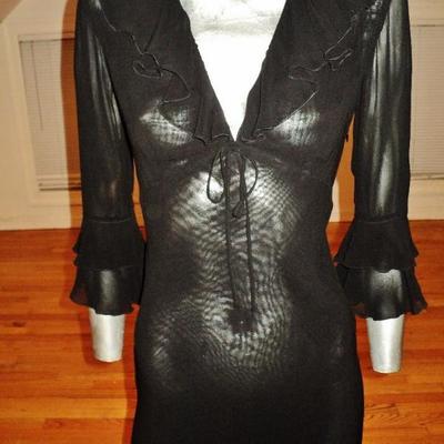 Moschino silk layering ruffled dress ribbon tie front poet look