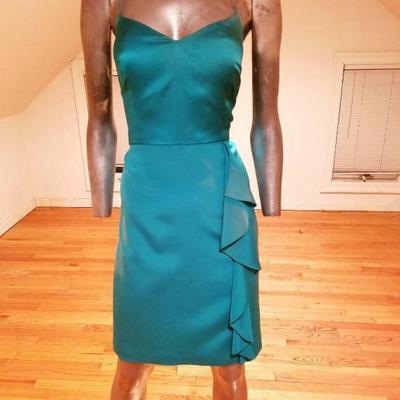 Vtg Kay Unger silk satin tie dye wiggle dress side ruffle