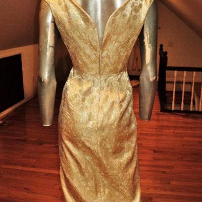 Vtg 1950's Gold lame' brocade cocktail maxi hostess gown 