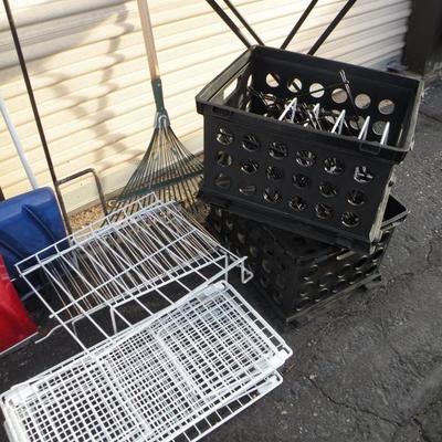 LOT 49 - Folding Table, Storage Containers, Snow Shovels & More