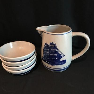 Lot 34 - Ship Pitcher and Roseville Bowls 