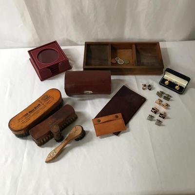 Lot 104 - Wallet, Sterling Cuff Links, Wooden Tray and more
