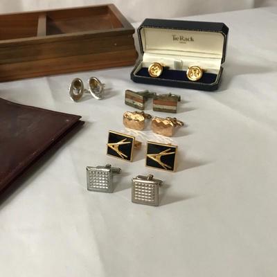 Lot 104 - Wallet, Sterling Cuff Links, Wooden Tray and more